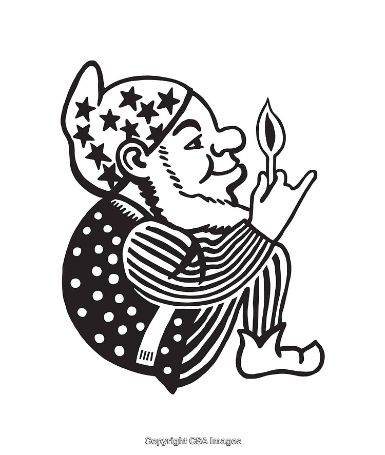 Black and White Illustration of a Gnome with Sculptural Details