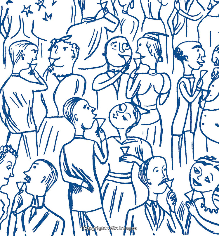 Artistic Outline of Social Gathering with Elegant Characters and Lively Atmosphere