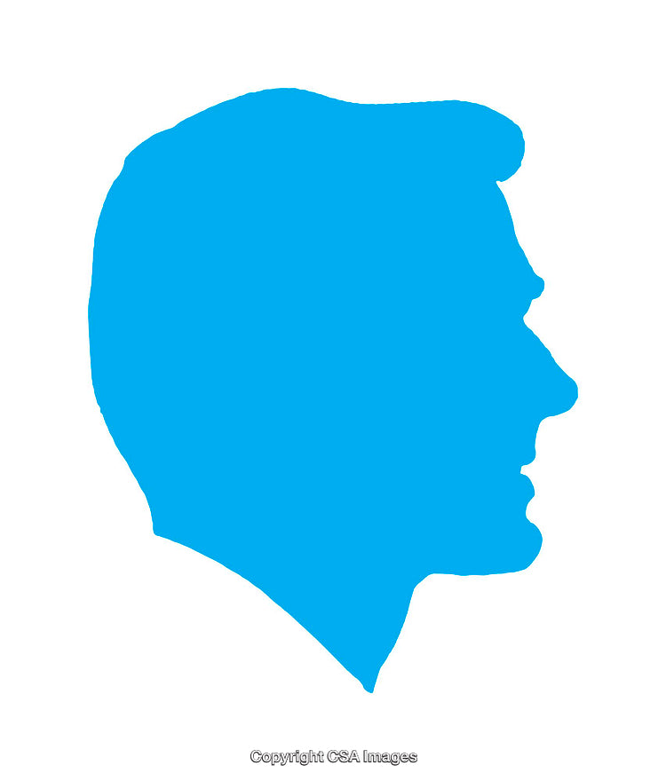 Blue Silhouette of a Man's Profile Facing Right on White Background