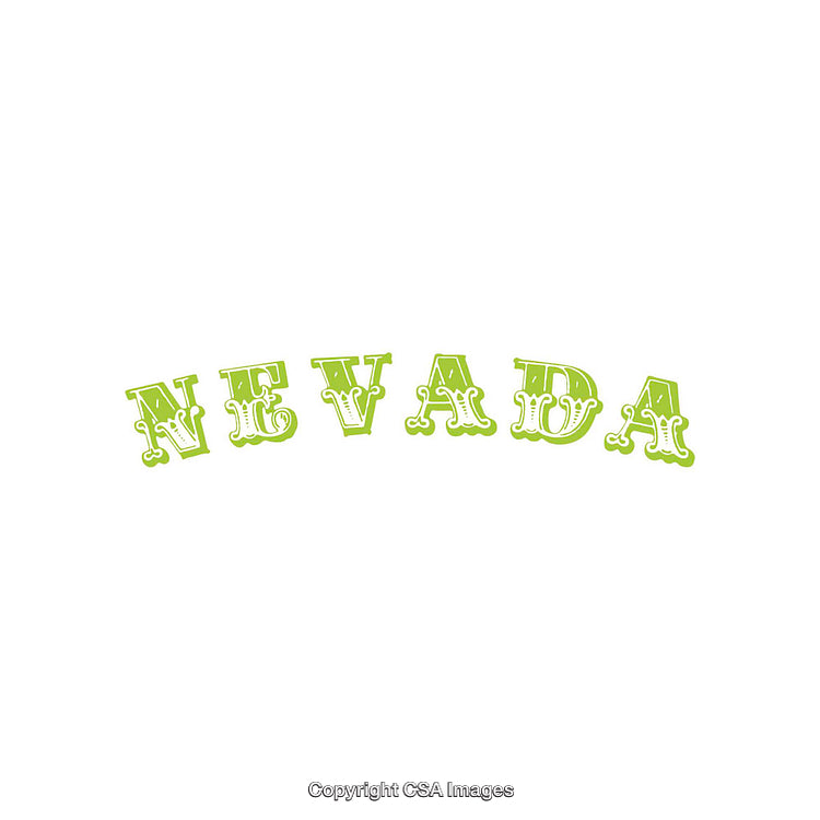 Elegant Green Nevada Text with Ornate Lettering Design Isolated on White Background