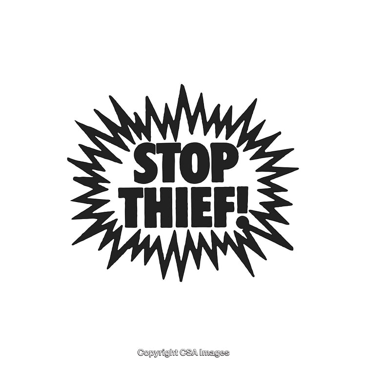 Vintage Style Stop Thief Text with Bold Visual Starburst Effect