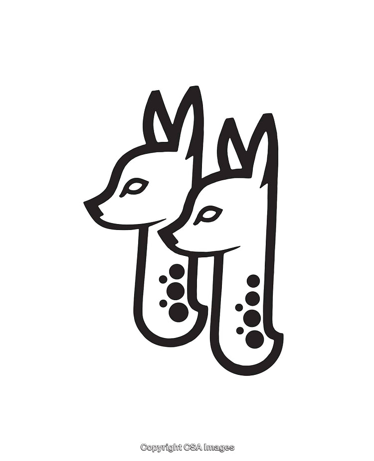 Minimalist Black and White Art of Dual Stylized Deer Heads
