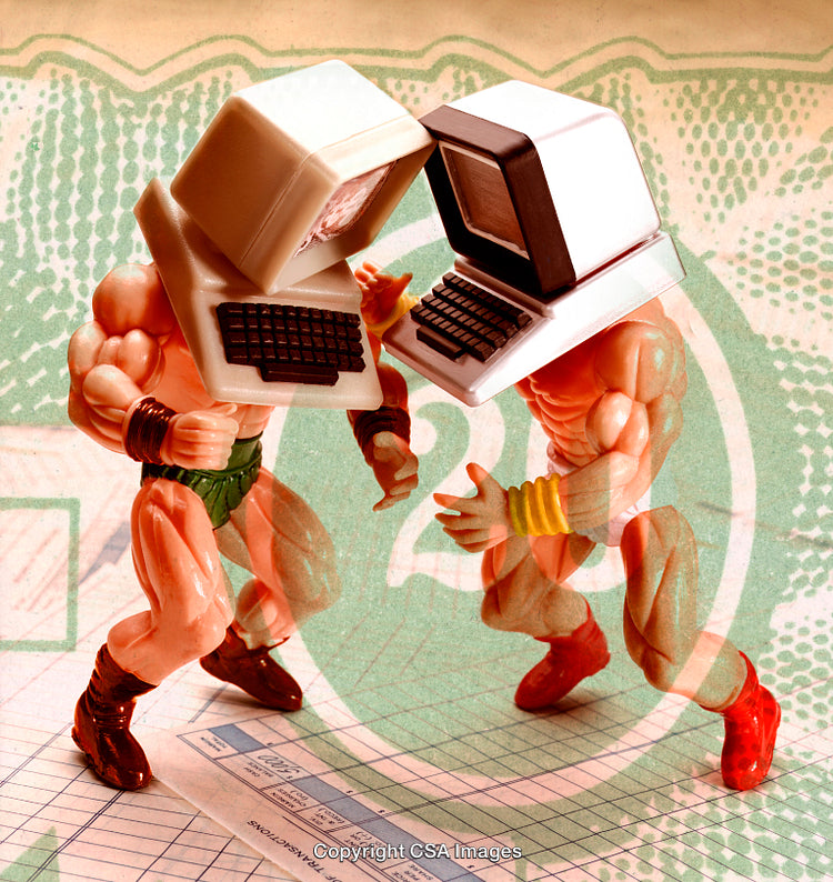 Humorous Concept of Computer Figurines Engaged in a Competitive Encounter