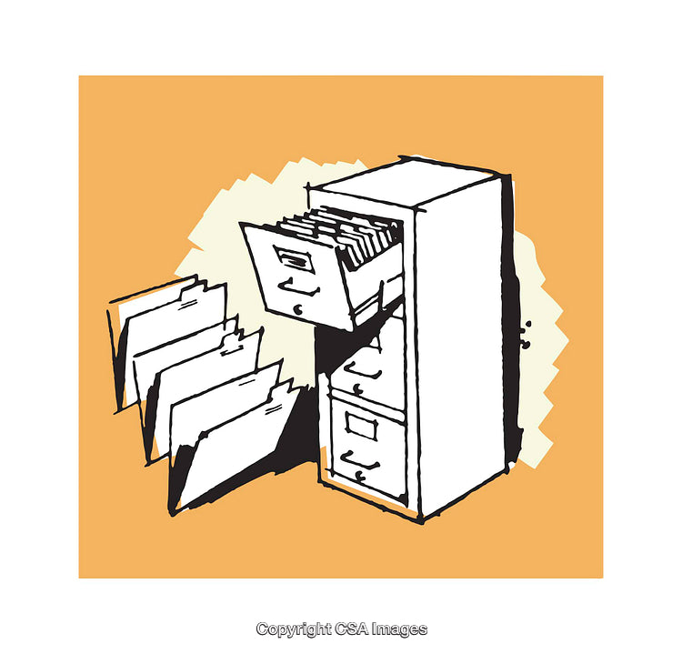 Colorful Illustration of Filing Cabinet and Organizing Paper Folders