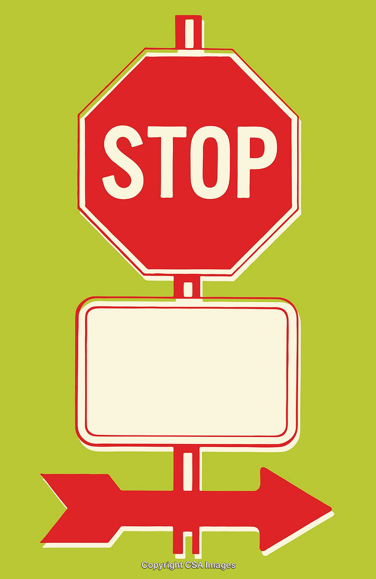 Retro Stop Sign Illustration with Arrow and Blank Panel