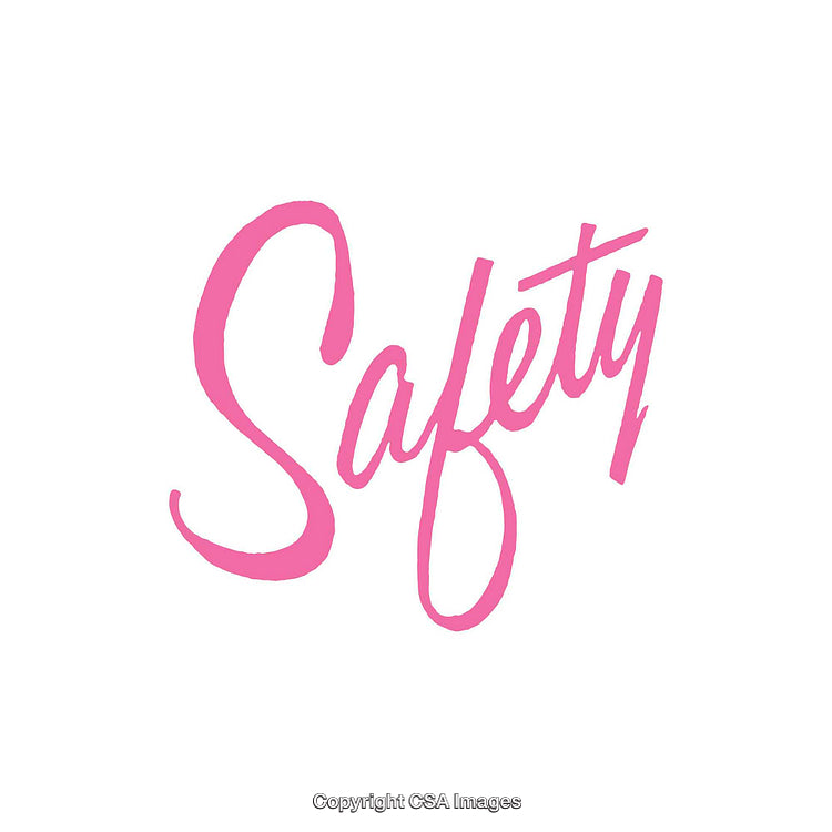 Pink Script Font Displaying the Word Safety on White Background