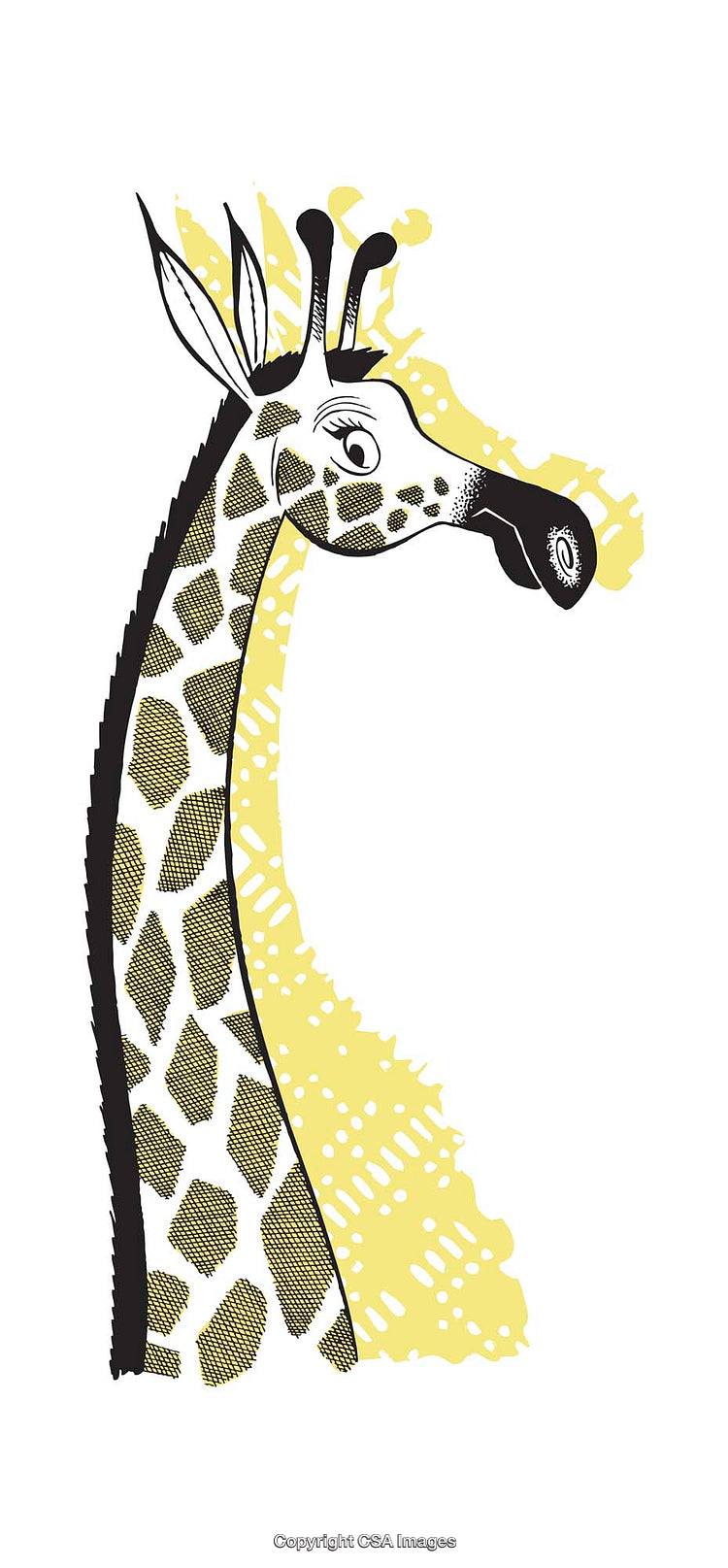 Illustrated Giraffe Head with Abstract Yellow Background and Playful Patterns