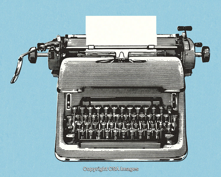 Vintage Typewriter Illustration on a Light Blue Background for Creative Projects