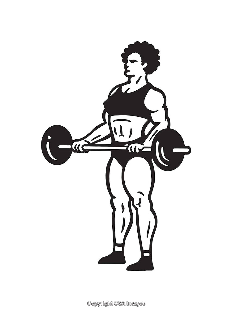 Black and White Illustration of a Weightlifting Woman in a Strong Pose