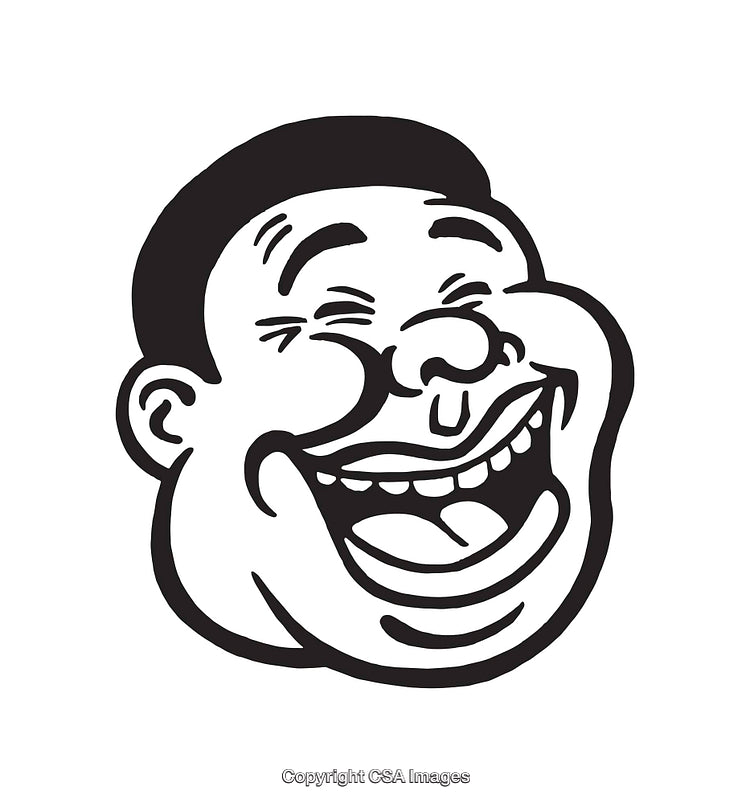 Black and White Line Art Illustration of a Laughing Face