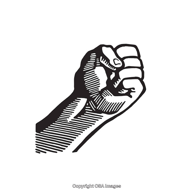 Black and White Line Art of a Clenched Fist Symbol
