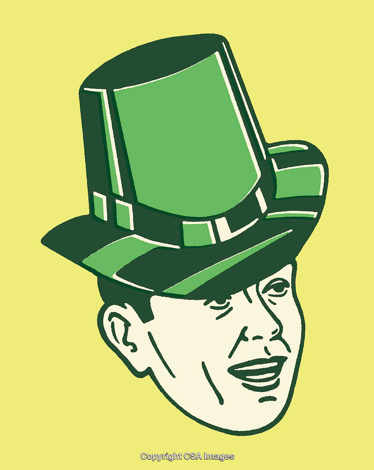 Retro-Style Illustration of a Man Wearing a Green Irish Hat