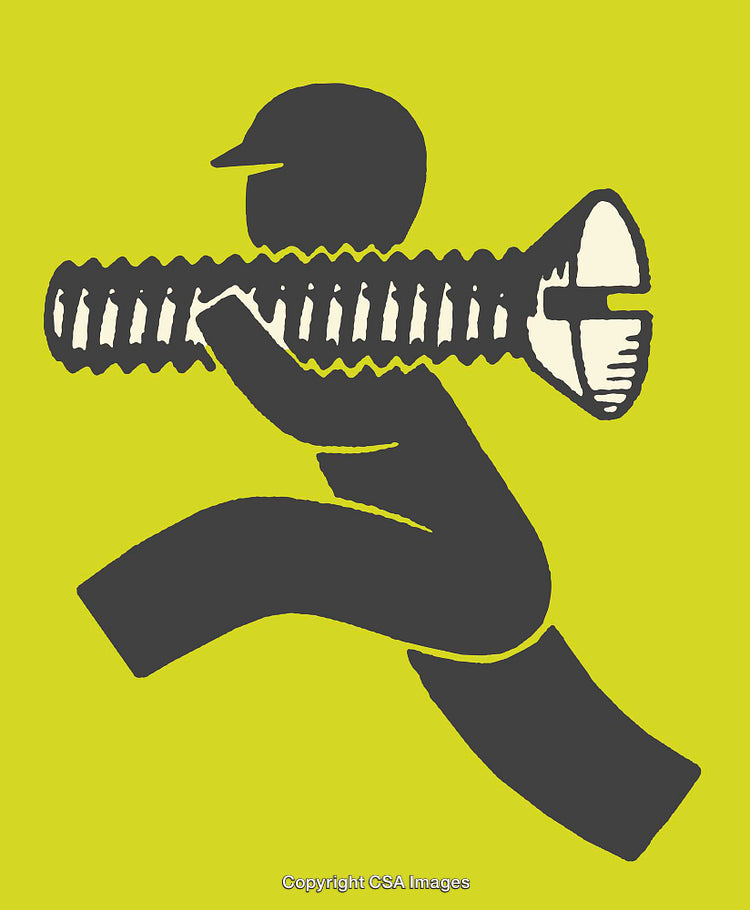 Illustration of Worker Carrying a Bolt in Yellow Background