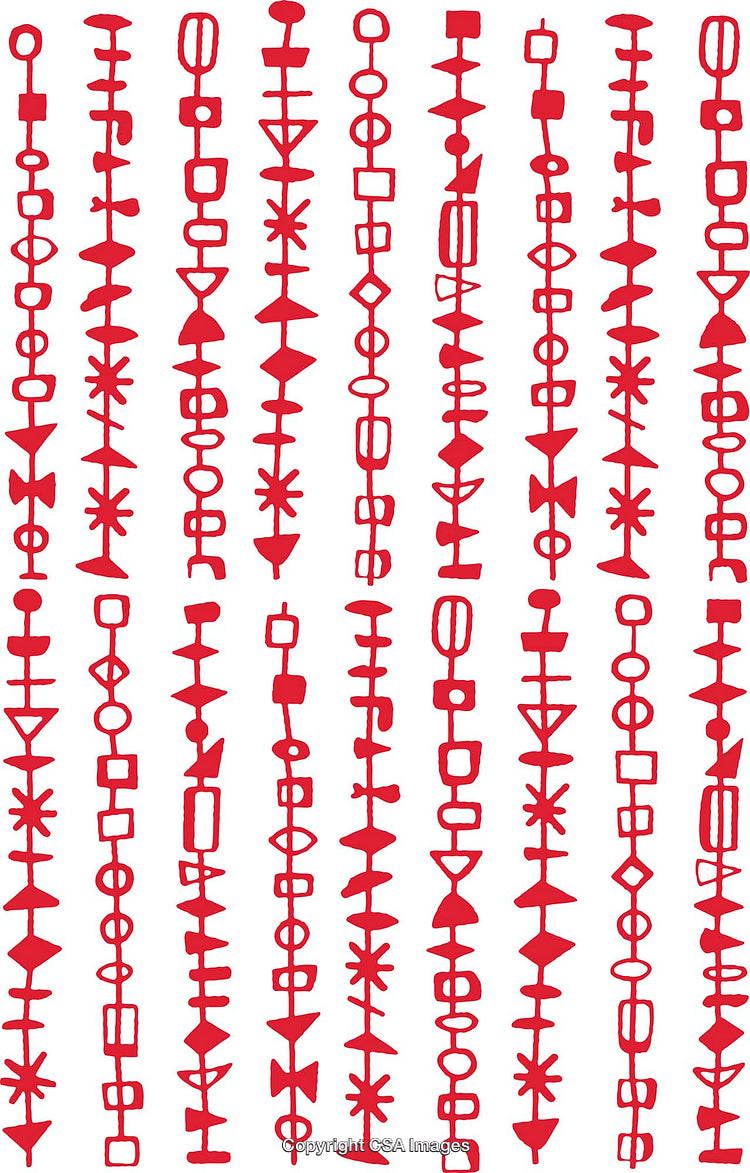 Red Geometric Abstract Pattern Repeating Vertical Designs on White Background