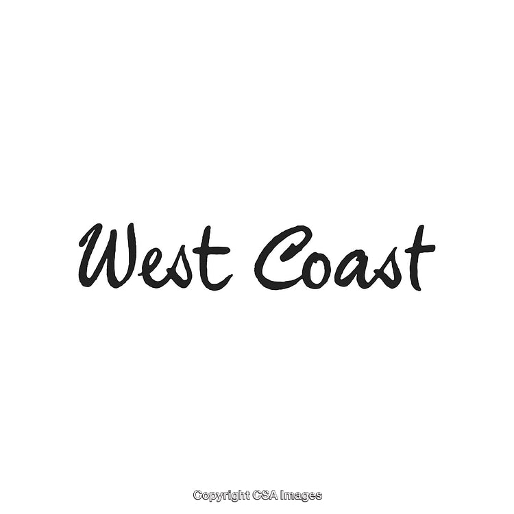 Handwritten Text Spelling 'West Coast' With Black Ink on White Background