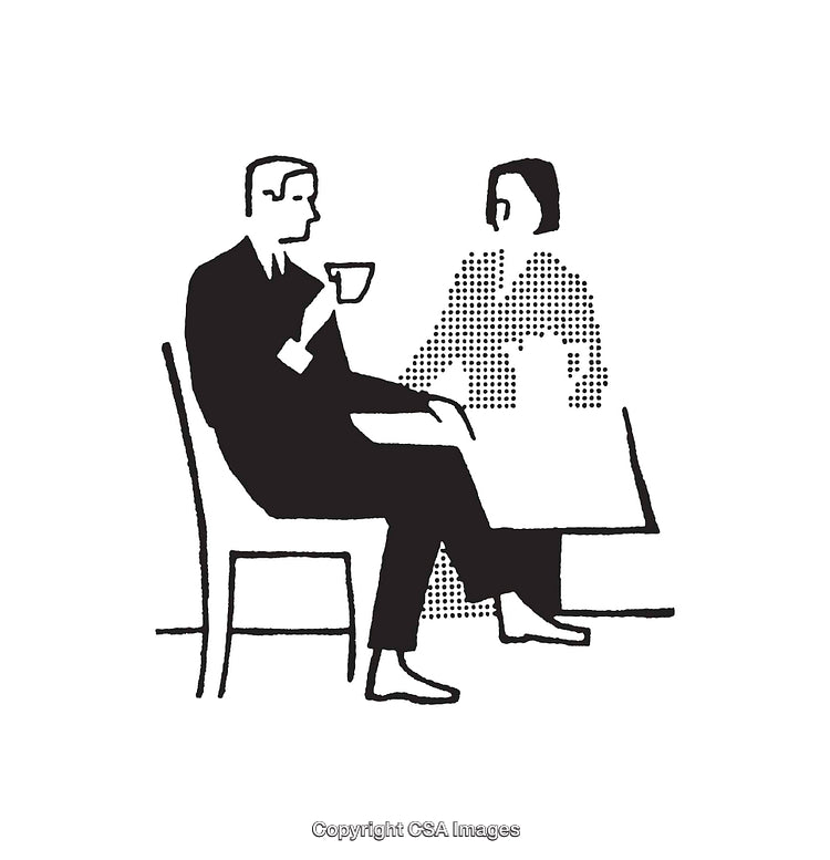 Black And White Line Art of People Conversing at a Table
