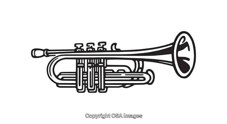 Black and White Line Art Trumpet Musical Instrument Illustration