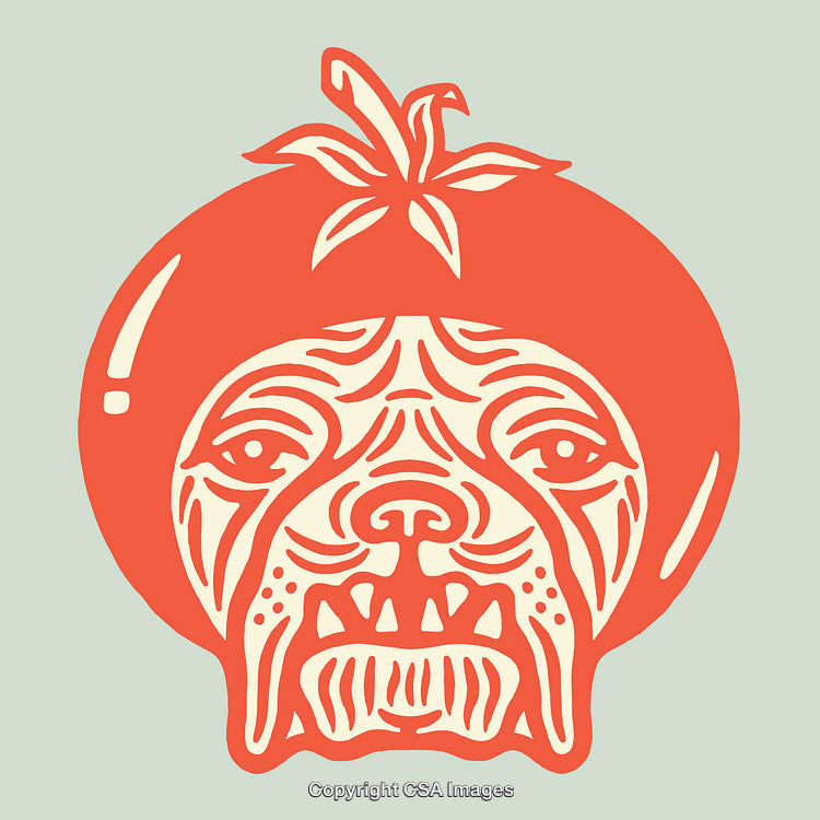 Vibrant Line Art Illustration of a Dog in a Tomato Design