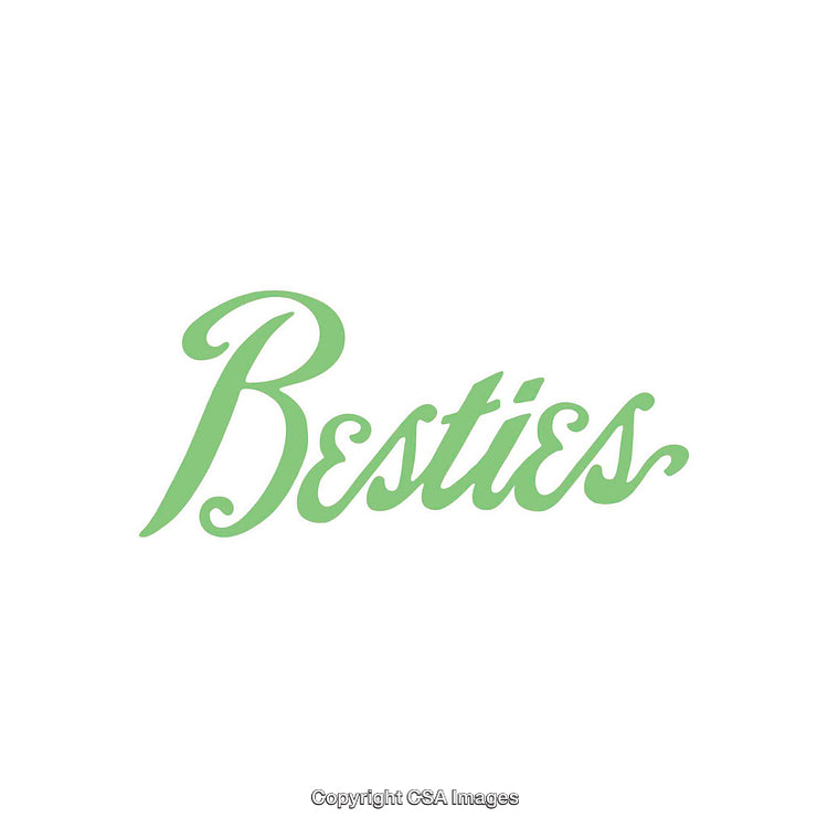 Stylized Green Script Text Depicting the Word Besties on White Background