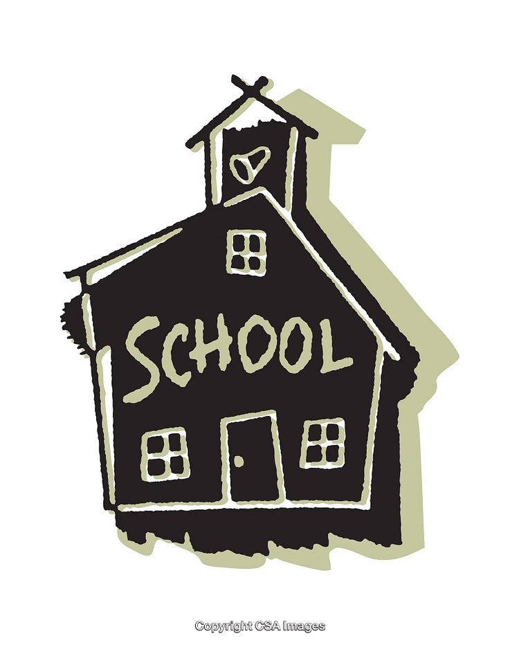 Cartoon-Style Black Schoolhouse Illustration On White Background