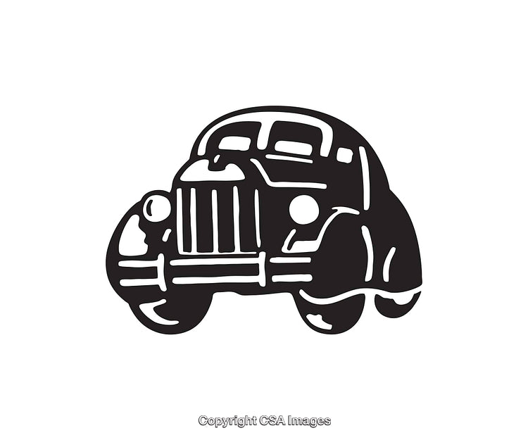 Vintage Black and White Line Art Illustration of a Classic Car