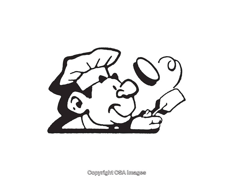 Black And White Line Drawing of a Chef Cooking Illustration