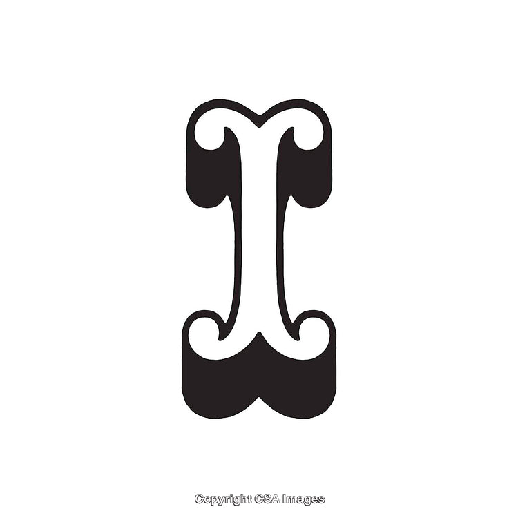 Decorative Black and White Illustration of the Uppercase Letter I