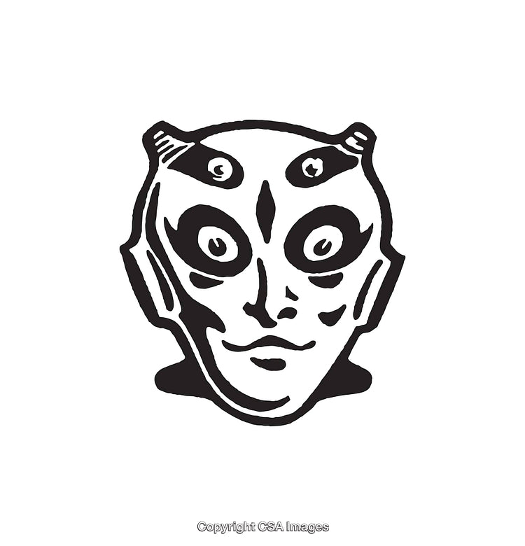 Abstract Stylized Mask Face Black and White Line Art Illustration