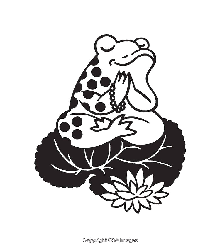 Meditative Frog Illustration in Line Art Style With Natural Motifs
