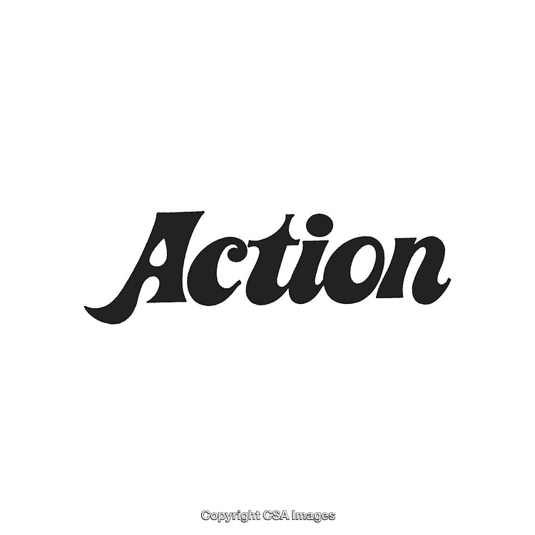 Stylized 'Action' Text in Black on a White Background
