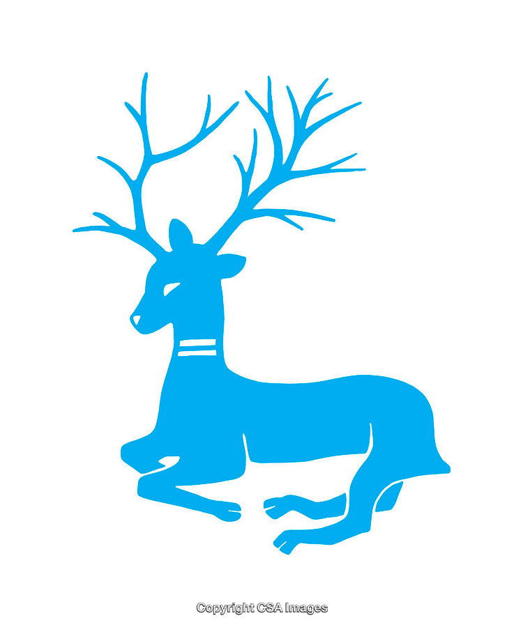 Stylized Blue Deer Silhouette With Intricate Antlers on White Background