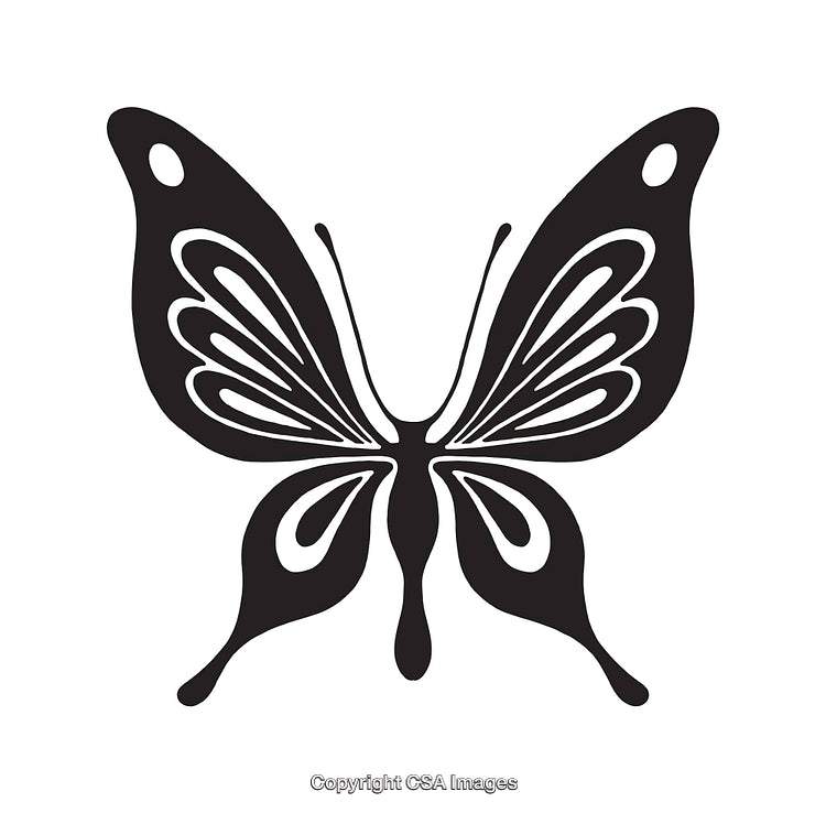 Black and White Line Art Butterfly Illustration with Symmetrical Design