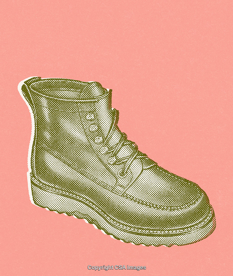 Illustration of a Green Boot with Pink Background in Retro Art Style