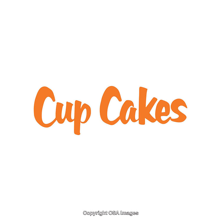 Bold Orange Lettering Displaying the Words "Cup Cakes" on White Background