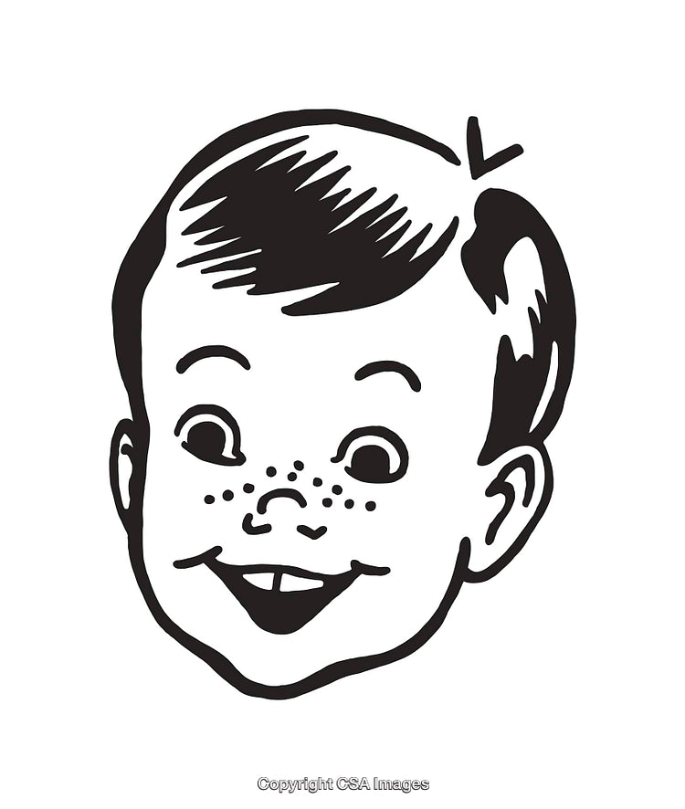 Classic Black And White Line Art of a Happy Freckled Child's Face