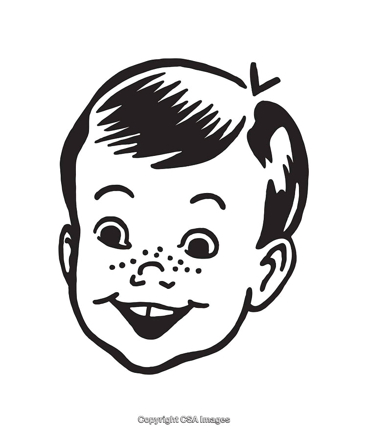 Classic Black And White Line Art of a Happy Freckled Child's Face