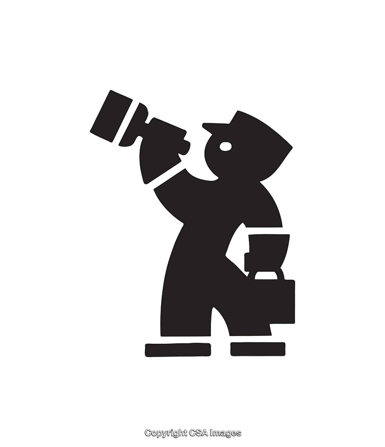 Silhouette of a Worker Holding Tools in a Simplistic Design