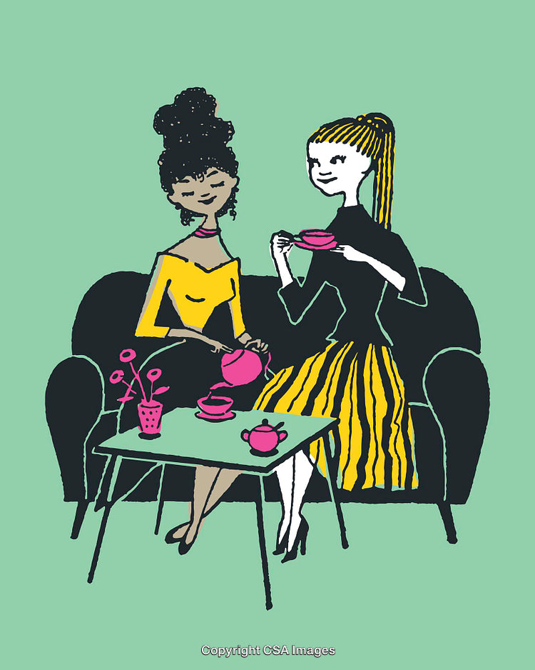 Two Friends Sharing Tea Together at a Cozy Setting