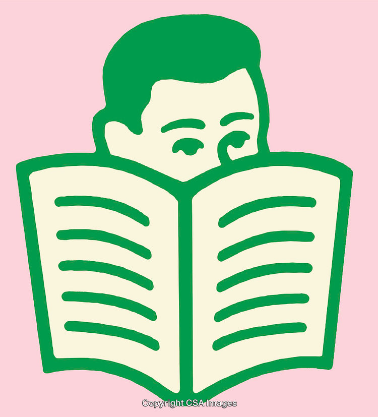 Stylized Illustration of a Person Reading a Book with Pink Background