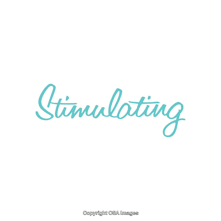 Stylized Typography with the Word 'Stimulating' in Cyan Blue Script