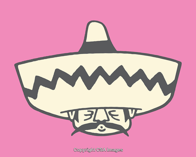 Colorful Illustration of a Sombrero with a Mustache on a Pink Background