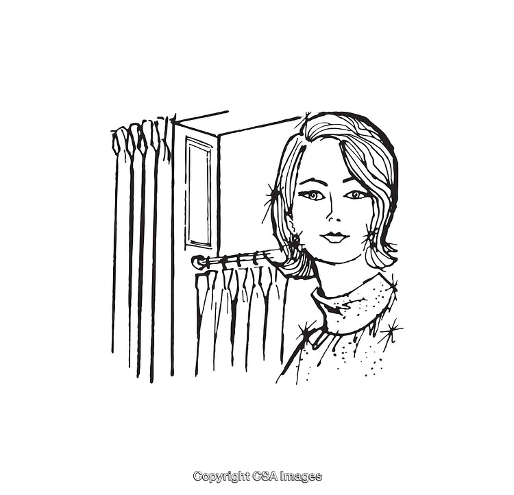 Black and White Illustration of a Woman in a Retro Style Setting