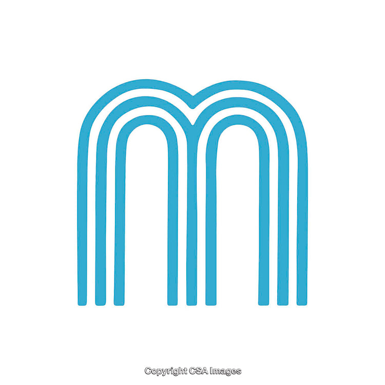 Blue Letter M Design Featuring Modern Curved Lines Isolated on White