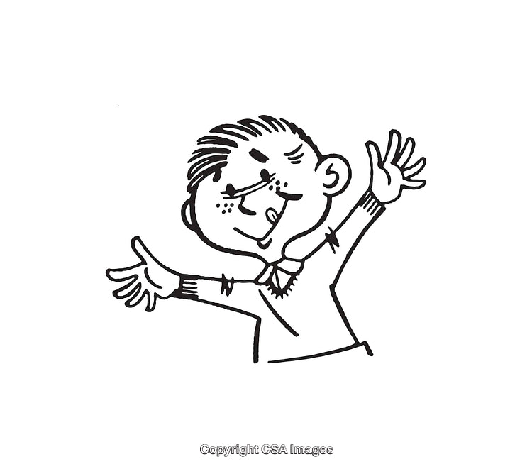 Cartoon Style Black And White Illustration Of Happy Expressive Boy
