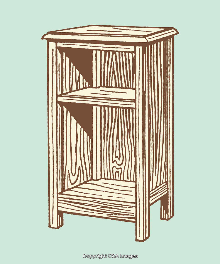 Vintage Wooden Shelf Illustration in Retro Line Art Style