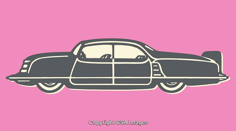 Retro Styled Car Illustration on a Pink Background