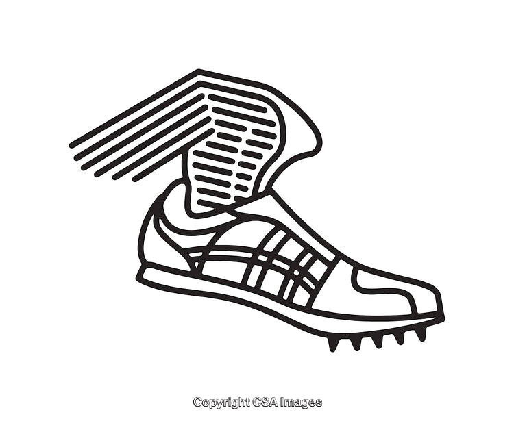 Black and White Line Art of a Running Shoe with Wing Motif