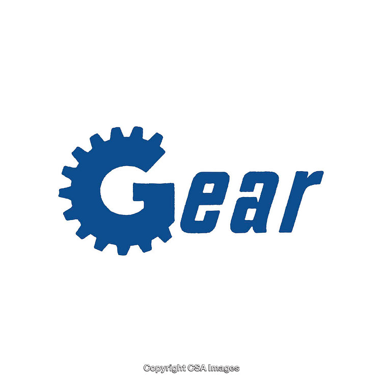 Stylized Blue Gear Shape Incorporated Into Bold Lettering Design