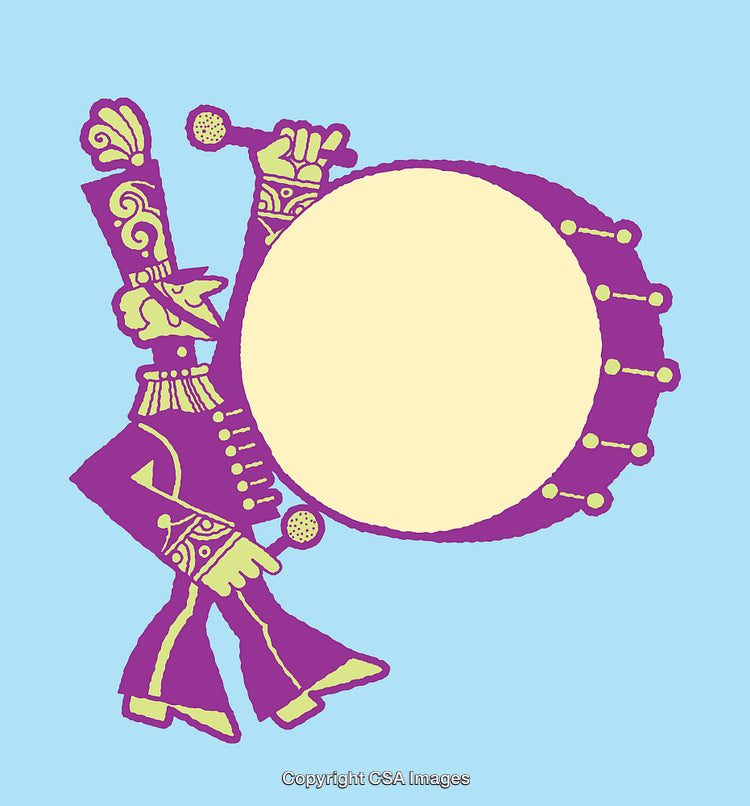 Illustrated Marching Band Drummer Striking A Large Drum