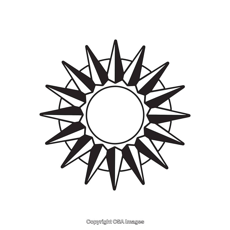 Black and White Illustrated Sun Shape With Pointed Rays